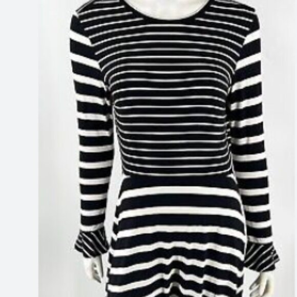 BUNDLE 5/$35 LOFT  Black White Striped Dress Long Sleeve Ruffle Cuff SZ 13 - Picture 7 of 8